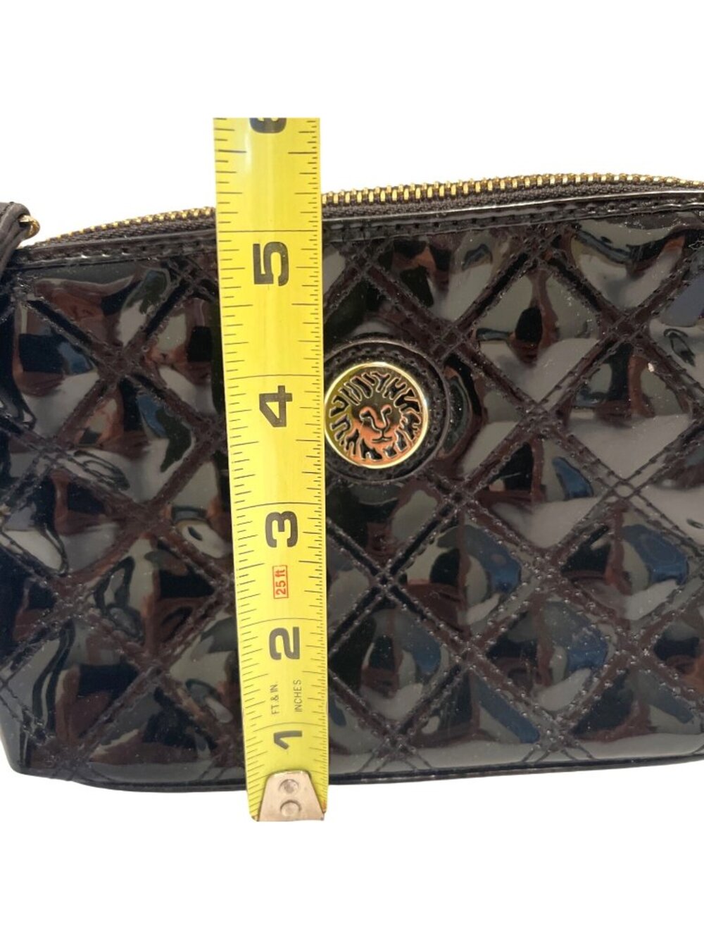 Wristlet Anne Klein Patent Leather Clutch Purse Lined Black Quilted Bag Vintage - Picture 8 of 12